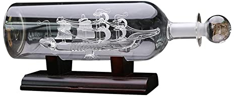 Bottiglia galleggiante con barca a vela in vetro 3D con base in legno, ornamento decorativo da tavolo per la casa