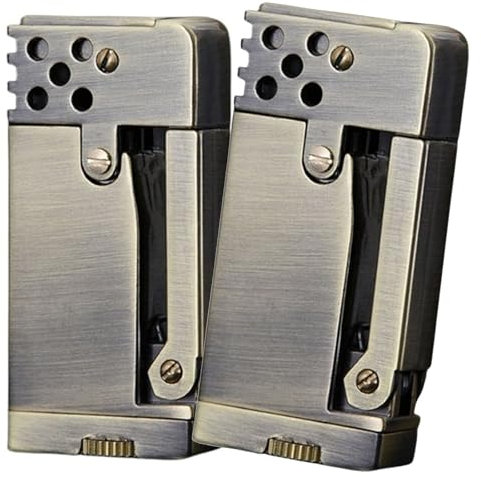 2 Encendedores Antiguos Vintage, Reutilizable a Prueba de Viento, Steampunk, Fresco, de Queroseno de Metal Con Llama Suave (C