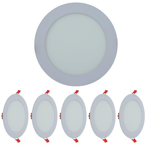 TEKLED LED Round Recessed Ceiling Light | Flat Panel Ultra Slim 170mm Downlight | 12W 1100LM 5700K Daylight | for Home Kitchen Office Shop Industrial Use | 5-Pack [Energy Class G]