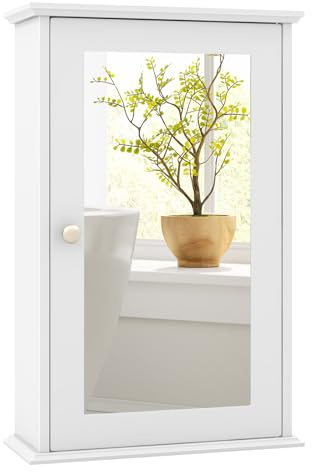COSTWAY Armoire Murale de Salle de Bain, Meuble Salle de Bain avec Porte-Miroir, Meuble Suspendue à 2 Niveaux, Armoire à Pharmacie, Étagère Réglable, 15 x 34 x 53 cm (Blanc)