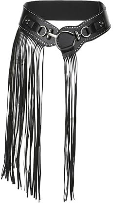 SUMKTO 2023 Luxus Design Maikun Punk Goth Gürtel für Frauen Persönlichkeit Lange Quasten Rock Mode Niet breit elastisch schwarz weibliche Gürtel