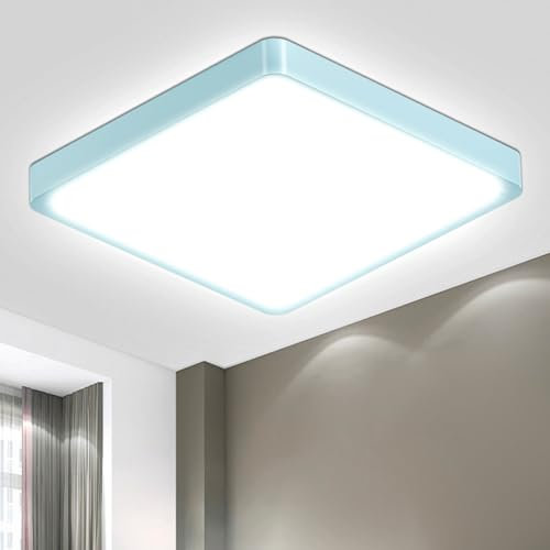 LQWELL® Lámpara de Techo LED Lámpara de Techo, IP44 Lámpara de Baño Impermeable Cuadrada Plana 18W 6000K 1600LM Delgada para Sala de Estar Baño Dormitorio Cocina Pasillo Sótano Oficina, 220 * 24 mm