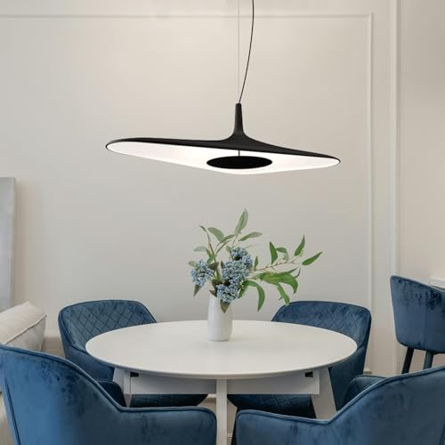 ENXING Unregelmäßige Ovale Hängelampe Moderne Dimmbare LED Hängelampe Schlafzimmerlampe Wohnzimmer Hängelampe Für Esszimmer Küche Schlafzimmer Höhenverstellbar 150cm(Schwarz,80cm)