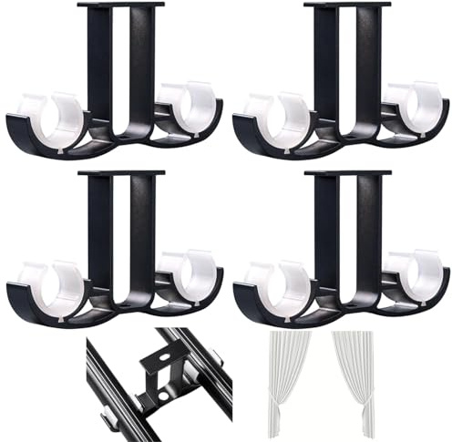 LTHERMELK 4 piezas de apoyo para anillos de Rideaux Doubles Tringle à Rideau en métal Robusta soporte de Tringle à Rideaux para montaje en plafond (negro)