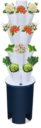 Hydroponic Growing Tower Kit,Vertical Grow Tower,Hydroponics Growing System for Indoor Outdoor Garden,Soilless Cultivation Growing System with Water Pump, Nest Basket, Sponge,4/8 Layers(20 holes)
