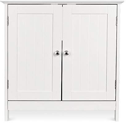 MINGLIN Meuble sous Lavabo de Salle de Bain en MDF, Meuble de Rangement sur Pied, Large, Blanc