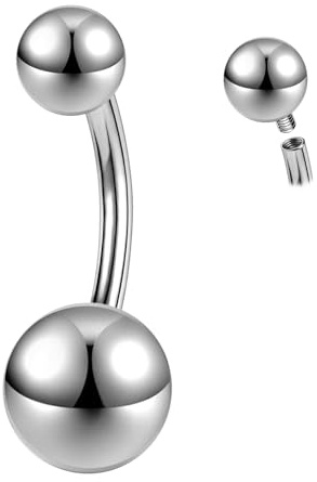 ZS ASTM F136 - Piercing per ombelico in titanio massiccio, con zircone cubico da 14 G, filettatura interna, barra lunga per piercing per il corpo