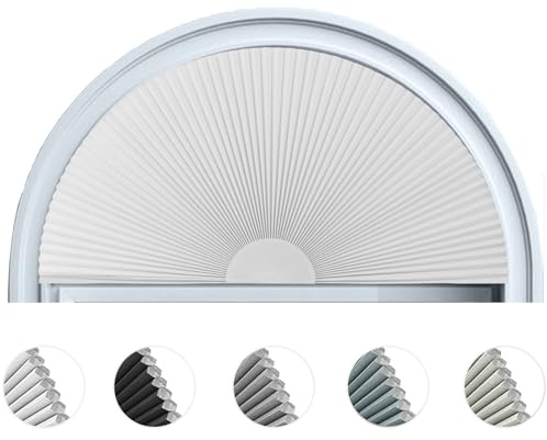 Arch Window Shade Blackout Cellular Shades Half Circle Moon Window Covering No Drill Honeycomb Cordless Blinds for Indoor Window Room Darkening Easy Install Light Blocking Blinds (1, White, 36x18inch)