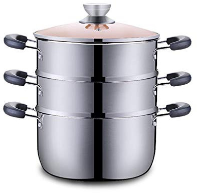 Pentola da Cucina, pentola da Cucina, vaporiera, pentola per zuppa/vaporiera a 3 Strati in Acciaio Inossidabile 304 per Uso Domestico, Ispessita 20/22/24/26 cm, Compatibile con fornello a in