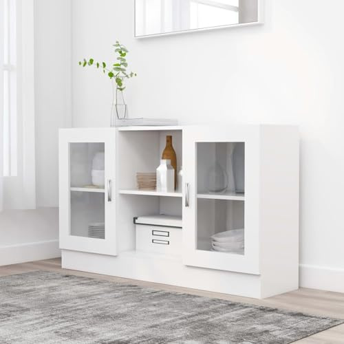 Iiaky Armoire à vitrine Blanc 120x30,5x70 cm Aggloméré,Vitrine Salon,Armoire À Vitrine Bibliothèque,Meuble De Rangement