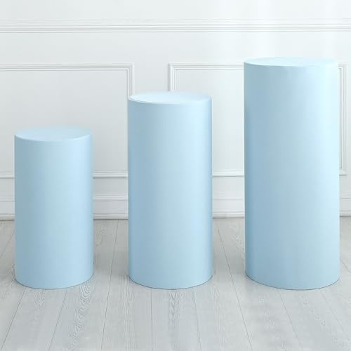 sourcing map Set of 3 Light Blue Cylinder Spandex Stand Covers Large | Elastic Fabric,Plinth Stand Cover,for Party,Wedding,Birthday Decoration,Only Contains Cylinder Covers