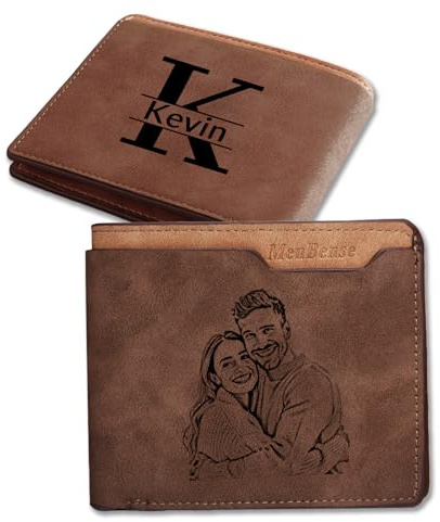 AAQ Personalisierte Geldbörsen für Männer, Gravur Leder Geldbeutel mit Foto Namen, Personalisierte Geschenke für Freund, Familie, Papa, Opa