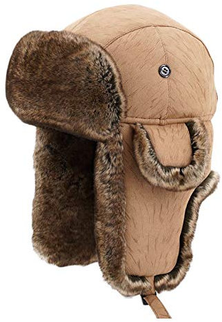 ASerZenith Wintermützen, Mütze, Fliegermütze, Pilotenmütze, warme Dicke Mütze, Winterfell-Ohrenklappenmütze, 56–62 cm(Camel-60cm)