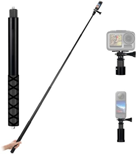 Zaxiva 150cm Invisible palo Selfie de Fibra Carbono, Selfie Stick de Extensión Extensible para Insta360, para GoPro, DJI, Cámara de Acción,palo Selfie Estabilizador Mano con Hebilla Montaje para GoPro