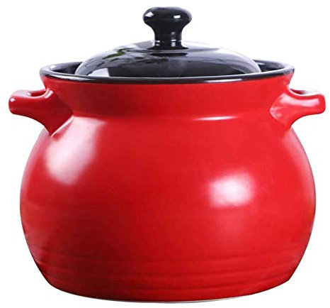 CVQJL Cacerola de Cerámica con Tapa, Cacerola con Tapa, Olla de Barro para cocinar, 21 cm, Color Rojo, 6 litros, Olla de Cocina Profesional, Cacerola Grande, cerámica
