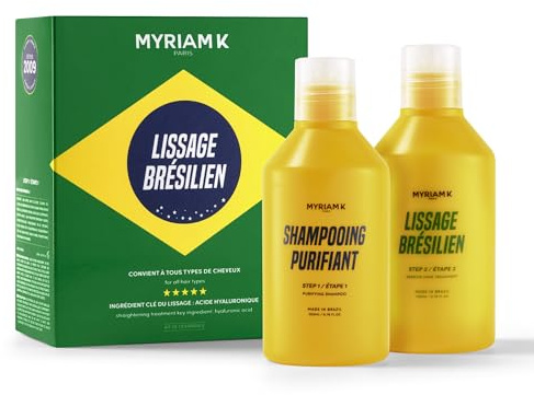 MYRIAM K PARIS – Kit de Lissage Brésilien 2x200ml – Soin Lissant à la Kératine – Anti-Frisottis & Brillance Intense – Sans Acide Glyoxylique – Pour Cheveux Bouclés, Frisés, Ondulés ou Raides