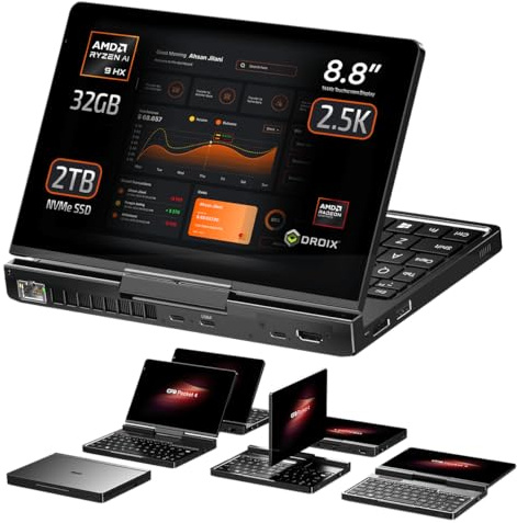 GPD Pocket 4: Mini Laptop with AMD Ryzen AI 9 HX 370 CPU, Radeon 890M GPU, 32GB LPDDR5X RAM, 2TB PCIe Gen4 SSD, 8.8 Inch 2.5K 144Hz Display, Wi-Fi 6E, Bluetooth 5.3, Modular AI Handheld PC