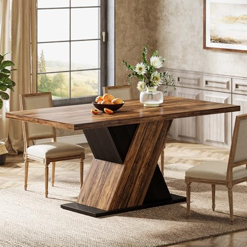 Tribesigns 55-Inch Farmhouse Dining Table for 4, Rectangle Rustic Brown Kitchen Dining Room Table, Wooden Dinner Table for Home Dining Room, Living Room