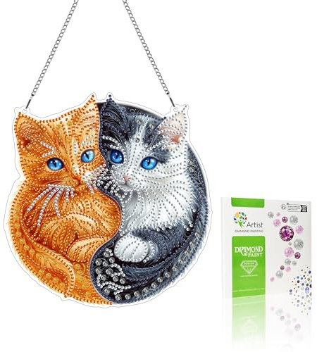 VAIIEYO 5D DIY Diamond Painting Anhänger Katze, Tier Diamant Painting Bilder Malerei Kits mit Kett, Diamant Home Wand Decor Gemälde Diamond Dekoration, Veranda Fenster Wandbehang B9