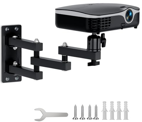 JUBOR Projector Wall Mount, 360° Rotation 3-Sections Wall Mount for Projector Webcams with 1/4 Ball Head, Adjustable 14.7 Bracket Holder for Home Theaters, Office