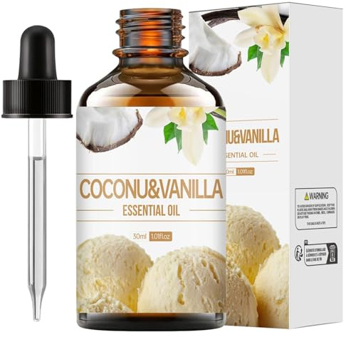 Ätherische Öle Vanilleöl, Kokosnuss & Vanilleöl, Reine Natürliche ätherische Öle mit Vanille Extrakt, für Haut Körper Haarpflege, Duftöle für Diffusor, Luftbefeuchter, Entspannen, Massage, Bad,30ML