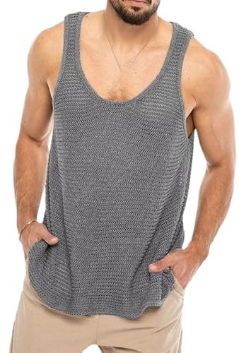 Snabbtorkande herrväst akryl herr lätt fitness linne andningsbar ärmlös ledig linne för gym sport mjuk stickad, Grå, XL