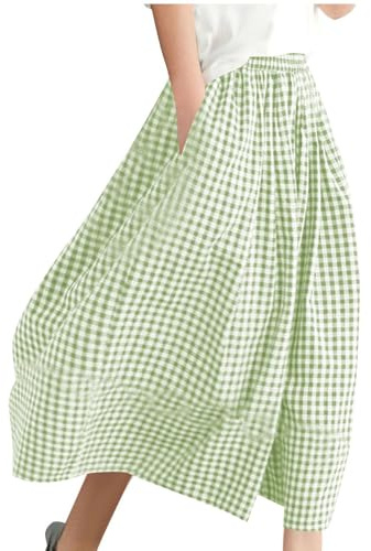 RLEHJN Wide Leg Cropped Trousers for Women UK Sale, Ladies Cotton Linen Trousers Elasticated Waist Checked Printed Palazzo Pants Lightweight Baggy Pants Skirt Casual Bottoms for Spring Summer