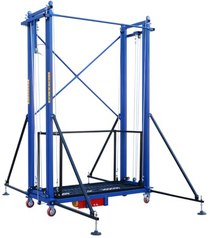 Piattaforma di sollevamento elettrica per ponteggi di carico da 295 kg, altezza di sollevamento elettrica da 7 m, impalcatura da costruzione con telecomando, piattaforma sollevatore pieghevole