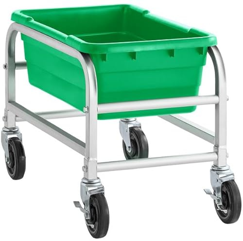 Glownary Mobile Aluminum Lug Rack with Green HDPE Tote Box, 5-Inch Casters, Single Shelf, Unassembled Transport Cart for Food Storage