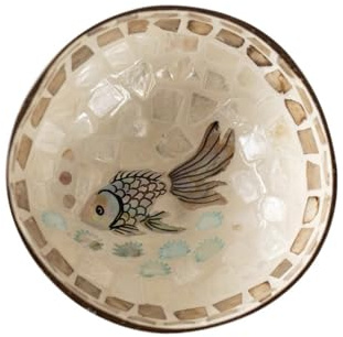 RSBFER Handcrafted Coconut Shell Bowl with Mother of Pearl Inlay – Natural Eco-Friendly Decorative Bowl for Keys, Snacks, Jewelry, Home Decor,18