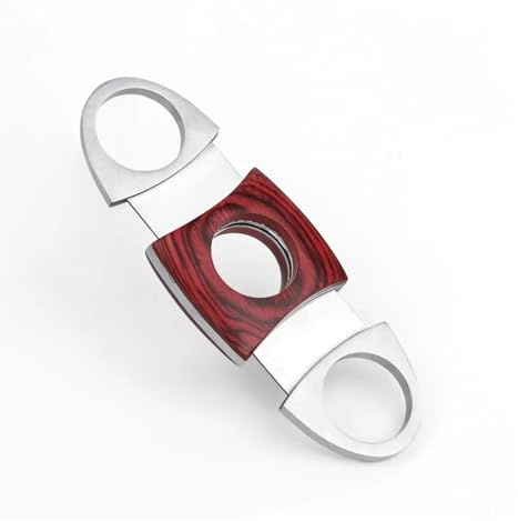 Coupe-cigares Tranchant En Acier Inoxydable Avec Finition En Acajou, Lame Tranchante Portable For L'extérieur, Accessoires For Cigarettes Rouges, 90 Mm X 40 Mm