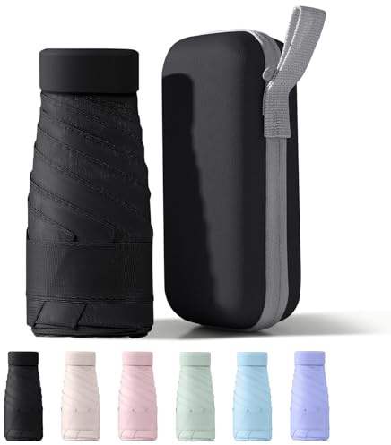 PHIEZC Paraguas Plegable Ultra Compacto y Portátil para Viaje,paraguas pequeño plegable, protección solar y contra la lluvia UPF50+, portátil y cómodo (negro)