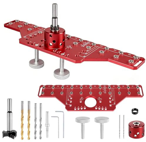 Bohrschablone Topfscharnier 35 mm für präzises Bohren | 2-in-1 Bohrlehre aus Aluminium mit 32-mm Raster, Führungsbuchsen 5/6,25 mm, inkl. Bohrer für DIY Möbelbau