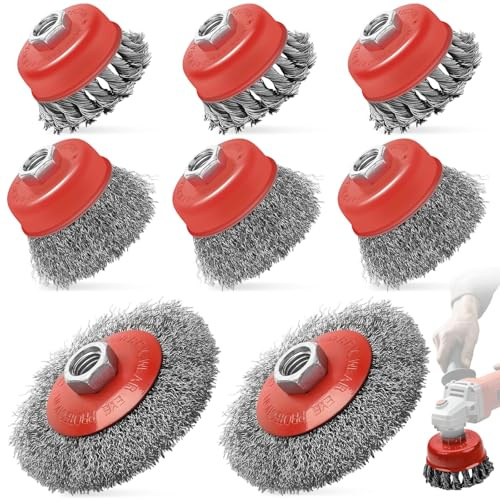 8 Piezas Cepillo Alambre Acero para Amoladora Angular M14, Cepillos Trenzados Diámetros 75 y 100 mm, Herramienta Metálico Limpieza y Lijado, Cepillo para Eliminación Pintura y Oxidación