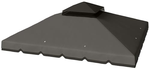 Outsunny Tetto di Ricambio per Gazebo 3x3 m da Giardino, Telo Copertura per Gazebo a Due Livelli Resistente all'Acqua in Tessuto 180g/㎡ Anti-UV 30+ con 8 Fori di Drenaggio, Grigio