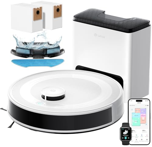 Lefant M2 Plus Staubsaugerroboter, 6000 Pa mit automatischer Staubabsaugung, Lasernavigation mit Kartografie, Vermeidung von Hindernissen PSD, 140 Minuten, ideal für Tierhaare,Weiß