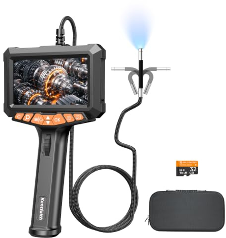 Kentfaith Endoskopkamera mit Licht 5'' Bildschirm 6,2mm IP67 für Auto Motor | Inspektionskamera mit 210° Drehbar, 5'' IPS, 1080P HD, 6,2mm dünne Sonde, 5000mAh Akku, IP67 Wasserdicht, 1,5m Kabel