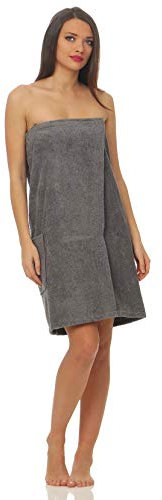 Class Home Collection Saunakilt Damen – Weiches Baumwolle Frottee Saunahandtuch mit Klettverschluss, ideal als Saunatuch, Saunazubehör, Hamamtuch, tragbare Badetücher für Sauna & Wellness, Grau