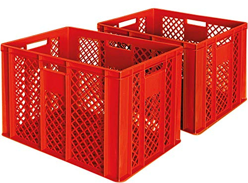 BRB 2x Eurobehälter/Bäckerkiste, LxBxH 600x400x410 mm, lebensmittelecht, Boden und Wände durchbrochen (rot)