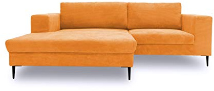 DOMO Collection Modica Ecksofa, moderne L-Form, kleine Ecke, Eckcouch, Sofa Eckgarnitur, Cord, orange, 244x173x83 | Longchair links mit breitem Sitzbereich, moderne L-Form aus Cord mit schwarzem Metallfuß, 244 x 173 x 83 cm (BxTxH)