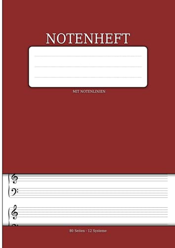 Notenheft mit Notenlinien: Musikheft Mit 80 Seiten Und 12 Systemen - Ideal Zum Lernen Und Aufschreiben Von Noten Und Kompositionen Von Pianisten, ... Lineatur 14 Für Musiker, Schüler, Komponisten