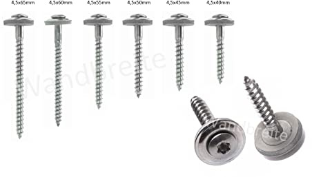 Spenglerschrauben aus Edelstahl V2A rostfrei Inox A2, 2-teilig mit EPDM-Dichtscheibe mit D15mm, TX20 Antrieb Torx, DIN 7995 ISO 3506, Schrauben-Durchmesser 4,5 mm (Schraube 4,5 x 40 mm)