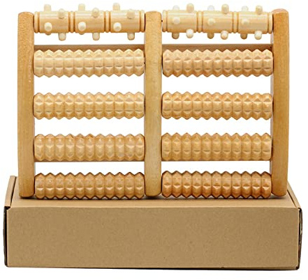 POKEAT 5Rad Holz Fuß Massager Roller Lindert Plantar Fasciitis Ferse Bogen Schmerz Stress Linderung Akupressur Shiatsu Massage Tools
