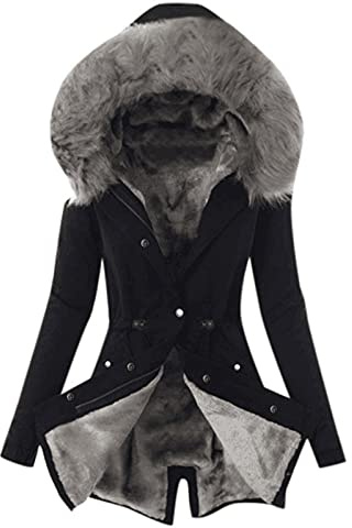 EMATOP Mantel Frauen Wintermantel Warme Winter Jacke Lange Mäntel Einfarbig Winterjacke mit Kapuze Windbreaker Gefüttert Teddyfell Dicker Fleecejacke Mode Outdoorjacke Slim fit Winterparka