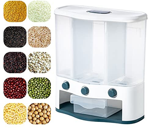 Dispenser per alimenti secchi, contenitore per riso da 6 litri Contenitori per alimenti sfusi Contenitori per cereali Dispenser per cereali - Contenitori ermetici per alimenti secchi a 3 griglie per