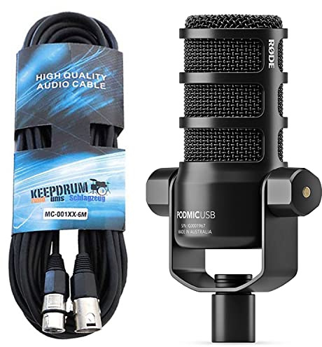 Rode Podmic USB XLR Podcast Sprecher-Mikrofon + keepdrum XLR Kabel