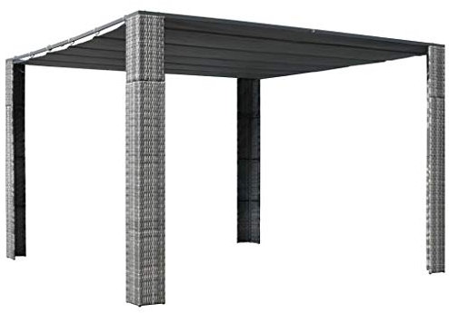 Festnight Metall Garten Pavillon Pergola 3x3 m, Pergola Wasserdicht Sonnendach mit Schiebedach, Vorhängen, Gartenpavillon Mit Markisenschutz für Garten Terrasse, UV Beschattung, Grau