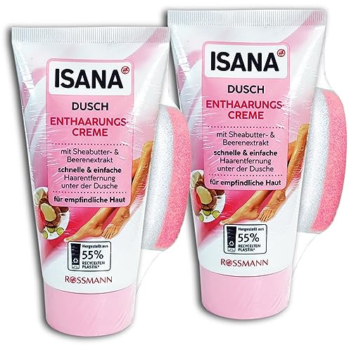 ISANA MED Dusch Enthaarungscreme für Empfindliche Haut, Schwamm Inkl., 2er Pack, 2x150ml | Schwamm Inkl.