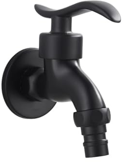 Gartenhahn Schwarzer Waschmaschinenhahn Komplett Aus Kupfer Einzelner Kaltwasserhahn Schnell Zu Öffnender Mopp-Pool-Wasserhahn Kurze 1/2-Zoll-Waschmaschine