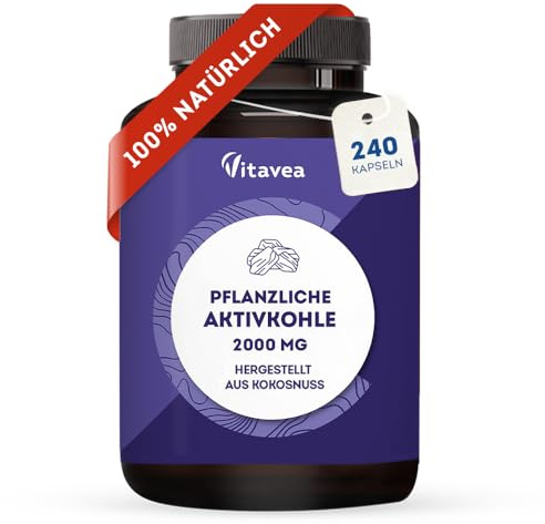 Carbón vegetal activo – Desintoxicación natural – 240 cápsulas vegetales – Vientre hinchado – 2000 mg por ingesta – Contra la flatulencia y el meteorismo – Derivado de nuez de coco – Natural y vegano